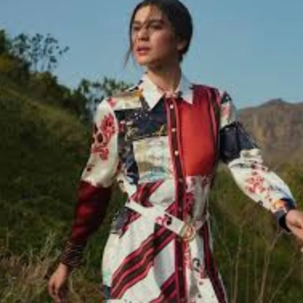 NWOT Tory Burch Printed Patchwork Silk-blend Shirt Midi Dress XS $628